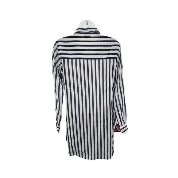 Charlotte Kellogg Stripe Shirt‎ Dress Handprinted Cotton Floral Trim Size Small - Picture 4 of 12